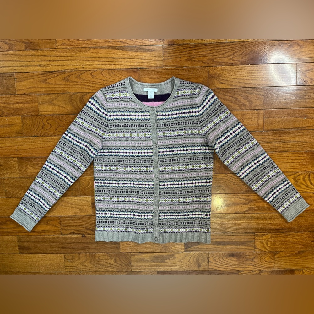 Tabitha Webb Fair Isle Wool Blend Sweater Cardigan Women's L Great Condition